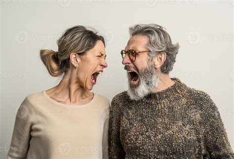 AI generated Middle-aged couple arguing loudly, set against a stark