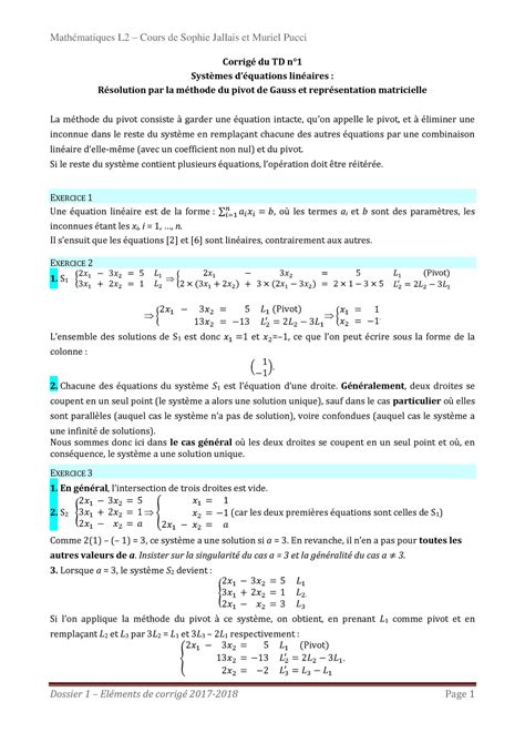 Corrig Du Dossier Math Matiques L Cours De Sophie Jallais Et