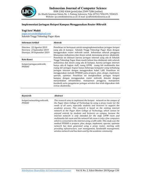 PDF Implementasi Jaringan Hotspot Kampus Menggunakan Router Mikrotik