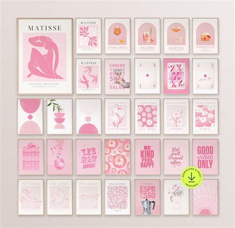 Pink Wall Art Print Bundle Eclectic Gallery Wall Set 42 Trendy Printable Girly Posters Cute