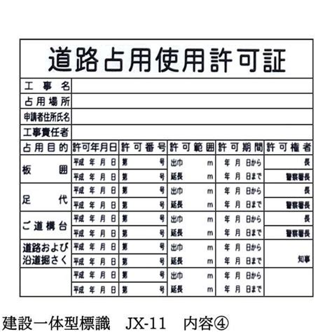 建設一体型標識 Jx 11 壁貼りタイプ Pp製 建設業の許可票 労災保険関係成立票 建築基準法による確認済 道路占用使用許可証