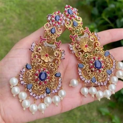 Pakistani Long Earrings Jhumka Style Indian Jewelry Gem