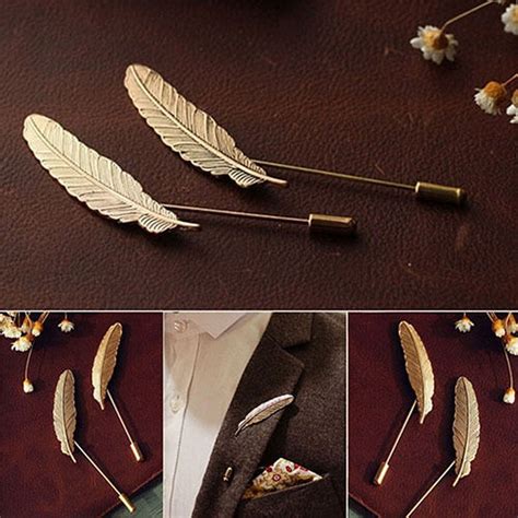 141 Gold Silver Feather Leaf Men Suit Shirt Corsage Lapel Stick Pin