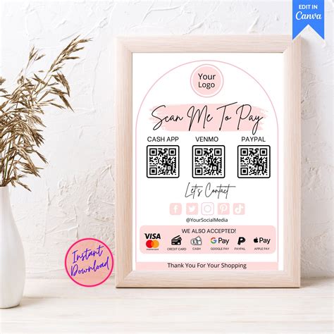 Editable QR Code Sign Printable Payment Sign Scan To Pay Template