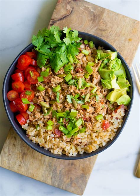 Ground Turkey Taco Bowls With Cauliflower Spanish Rice Wholesomelicious