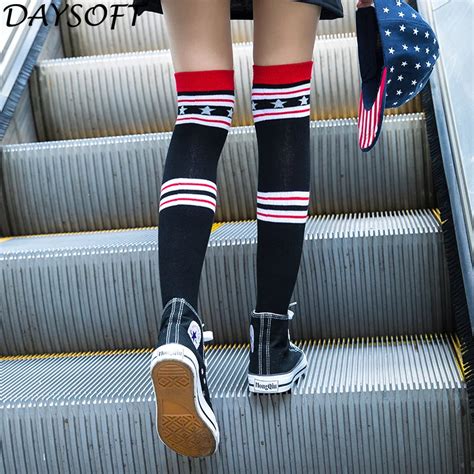 Daysoft 5pair Sexy Fashion Women Girl Thigh High Stockings Knee High Socks Cute Long Cotton Warm