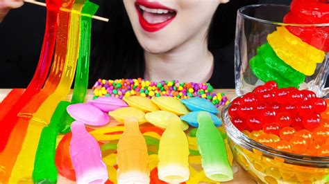 Asmr Rainbow Jelly Noodles And Rope Jelly And Gummy Jelly And Ice Donut