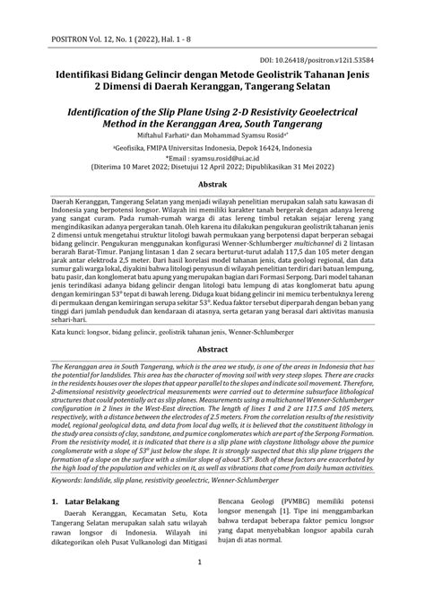 PDF Identifikasi Bidang Gelincir Dengan Metode Geolistrik Tahanan