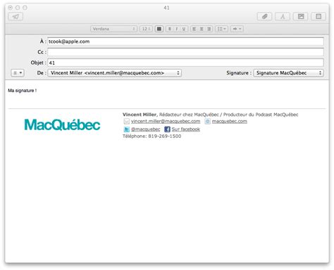 Comment faire une signature HTML pour Mail Lion MacQuébec