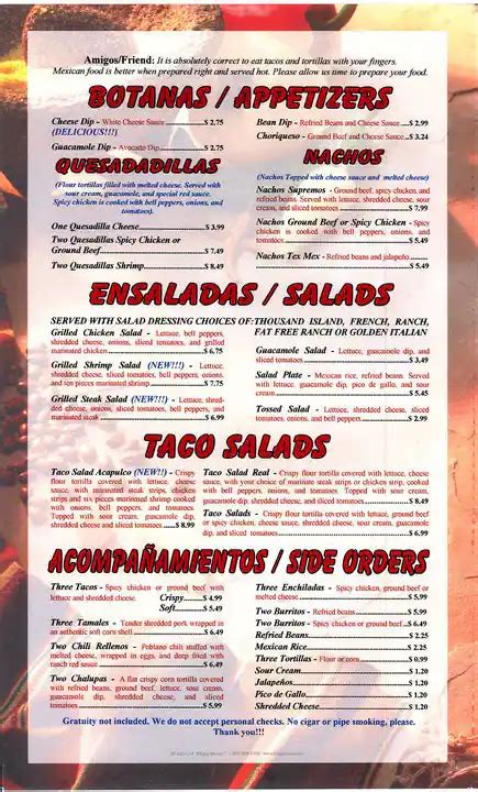 Menu at El Camino Real restaurant, Bluffton, Commerce Dr