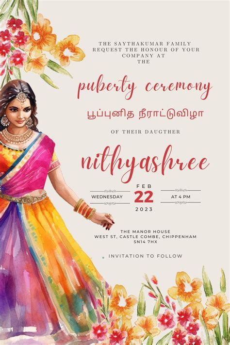 Puberty Ceremony Invitation Half Saree Ceremony Invitation Instant