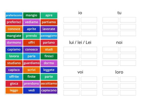 Indicativo Presente Verbi Regolari Organizza Per Gruppo