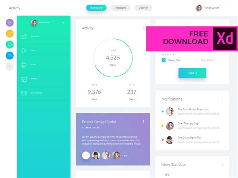 Dashboard Admin Panel UI Kit Free XD Resource Adobe XD Elements