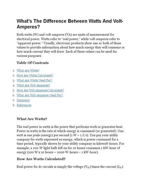 Whats The Difference Between Watts And Volt Amperes Pdf Ac Power