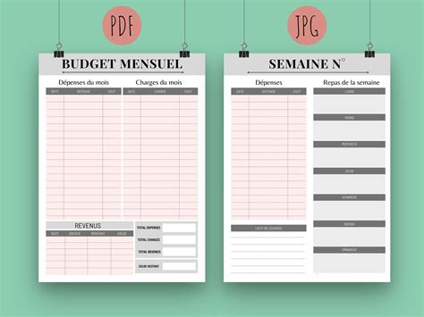 Planificateur De BUDGET Hebdomadaire Et Mensuel Format A4 Etsy