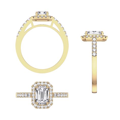 Princess Moissanite Emerald Cut Diamond Halo 18ct Yellow Gold