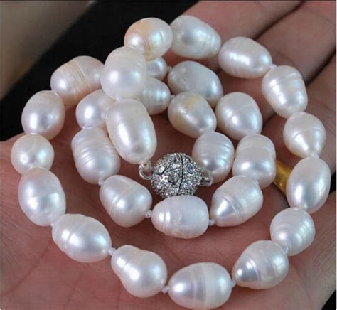 Free Shipping Rare 11 12mm White Cultured Baroque Real Pearl Necklace In Power Necklaces From