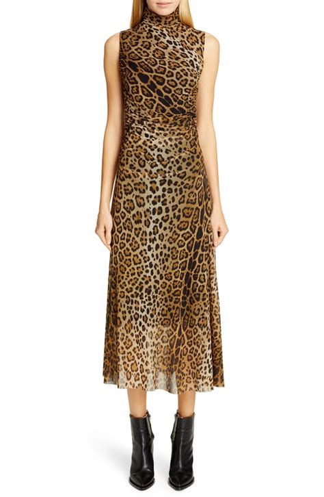 Fuzzi Ruched Leopard Print Midi Dress Nordstrom