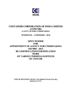 Fillable Online CONTAINER CORPORATION OF INDIA LIMITED (CONCOR) Fax ...