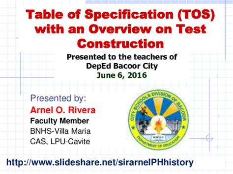 Pdf Table Of Specification Tos With An Overview On Test Construction