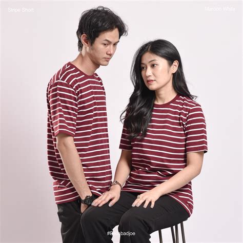 Jual Bikinbadjoe Kaos Polos Stripes Pendek Putih Maroon Hitam