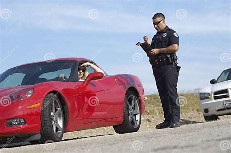 Traffic Cop Standing By Sports Car Stock Image Image Of Angle Length