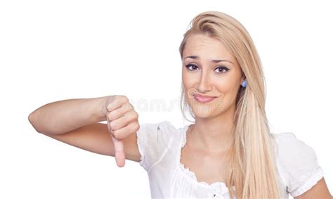 Thumbs Down By Disappointed Old Woman White Background Stock Image