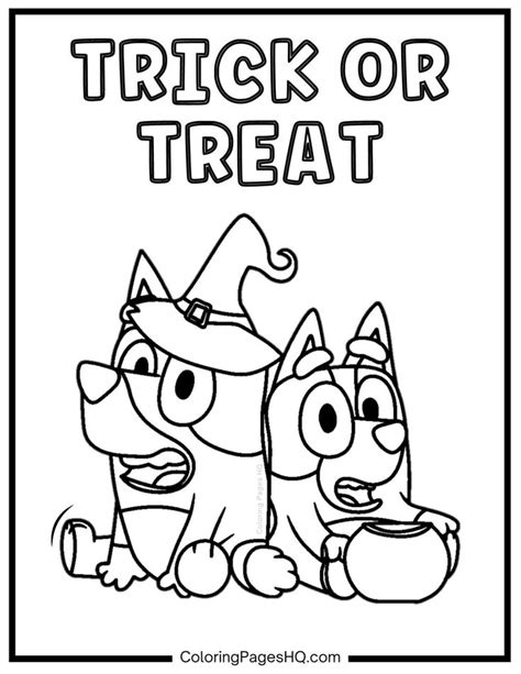 Bluey And Bingo Trick Or Treating Bluey Halloween Coloring Pages In