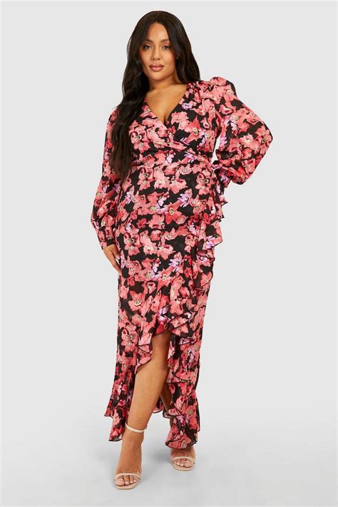 Plus Floral Ruffle Wrap Maxi Dress Boohoo Uk