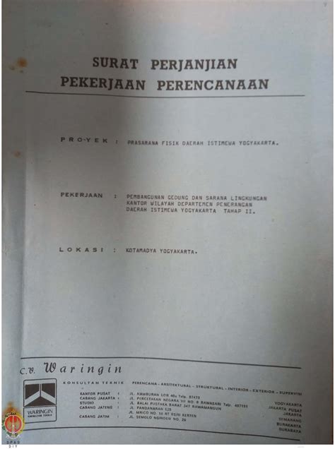 Buku Surat Perjanjian Pekerjaan Perencanaan Proyek Prasarana Fisik