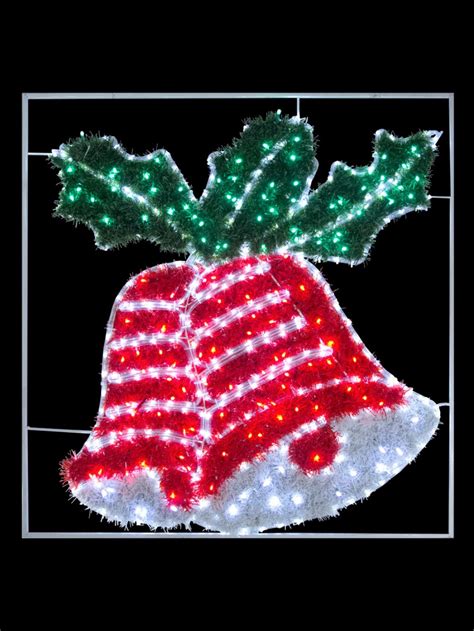 Red Green And White Tinsel Bells With Cool White Led Rope Light Motif