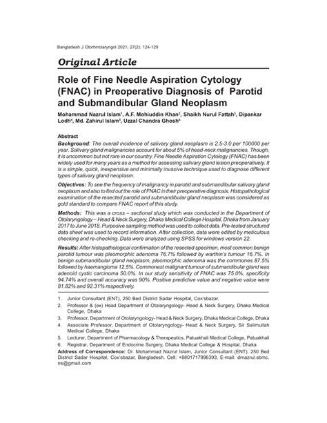 Pdf Role Of Fine Needle Aspiration Cytology Fnac In Preoperative