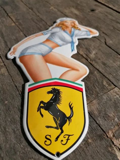 Plaque Maill E Pin Up Scud Ria Ferrari Enamel Sign No Porsche