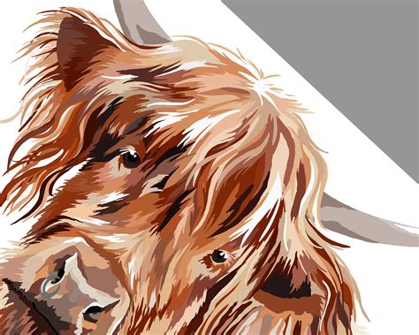 Brown Highland Cow Illustration Print Cow Wall Art Digital Etsy