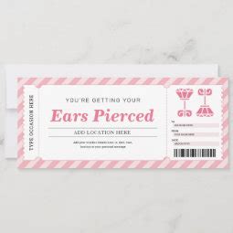 Ear Piercing Pink Gift Certificate Voucher Invitation Zazzle