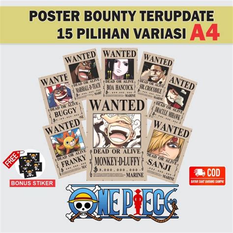 Poster Bounty One Piece Poster Buronan Pilihan Ukuran A