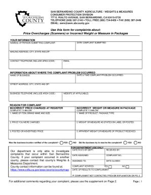 Fillable Online Cms Sbcounty Use This Form For Complaints About Price