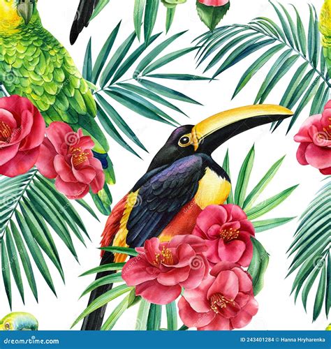 Palmier Tropical Feuilles Vertes Avec Perroquet Toucan Tendance Mod Le