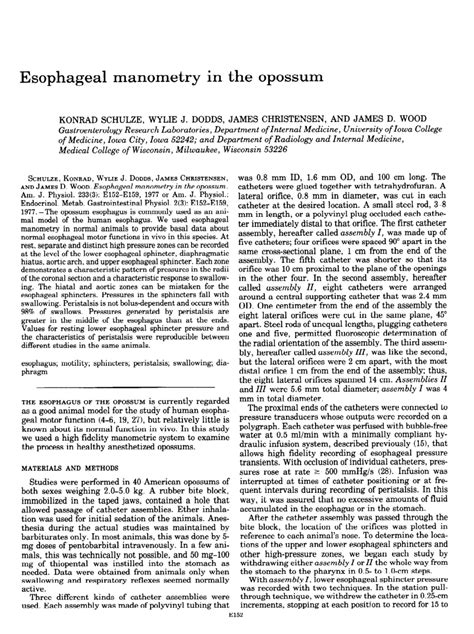 Pdf Esophageal Manometry In The Opossum