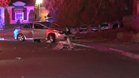 Suspect Vehicle Crashes Into Pole Ending La Habra Police Pursuit Youtube