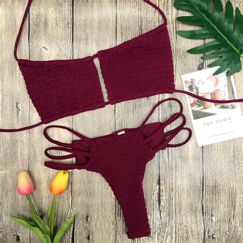 2018 New High Grade Steel Prop Hard Wine Red Bikini Sexy Bikini Female