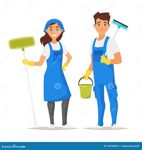 Cleaning Service Concept. Cheerful Cartoon Character Vector ...