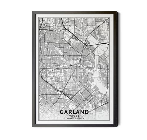 Garland Texas Map, Black and White, Coordinates, Map of Garland ...