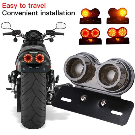 Motorcycle LED Twin Dual Tail Turn Signals Brake License Plate