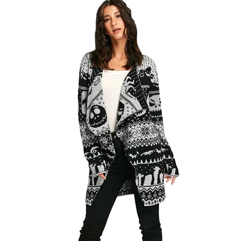 Wipalo Halloween Skull Knitting Tunic Cardigans Autumn Winter Women