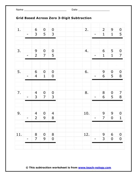 Subtraction With Zeros Regrouping