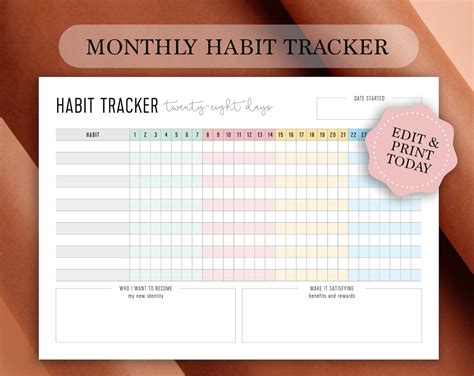 Habit Tracker Printable Atomic Habits Monthly Habit Log Etsy Portugal