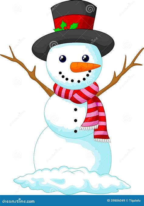 Christmas Snowman Cartoon Wearing A Hat And Red Scarf Stock Vector