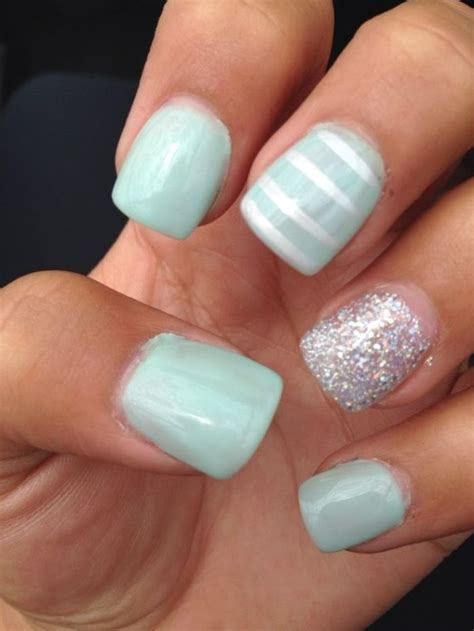 Gel Acrylic Nails Silver Glitter Mint Green Gel Gel Acrylic Nails Mint Green Nails