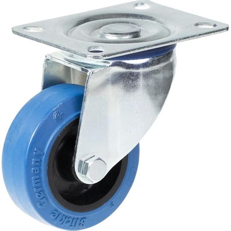 80mm Swivel Castor With Blue Elastic Rubber On Nylon Centre Wheel